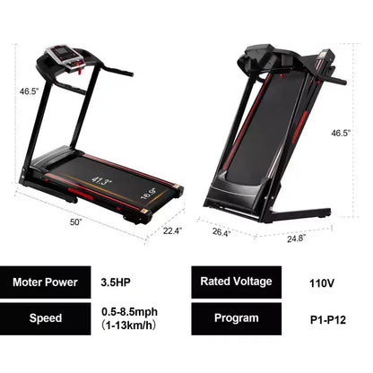 Okak 3.5HP Folding Treadmills with 12 Preset Programs, Foldable Treadmill with Incline and APP, Portable Treadmill for Apartment, Black