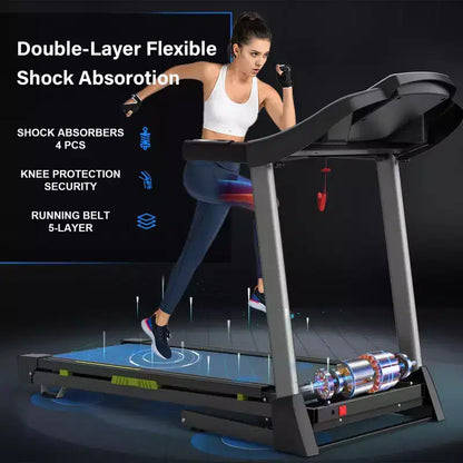 Okak Foldable Walking Pad Treadmill with 8 Shock Absorbers, Portable Treadmill with 12 Programs, Compact Treadmill for Home, Black