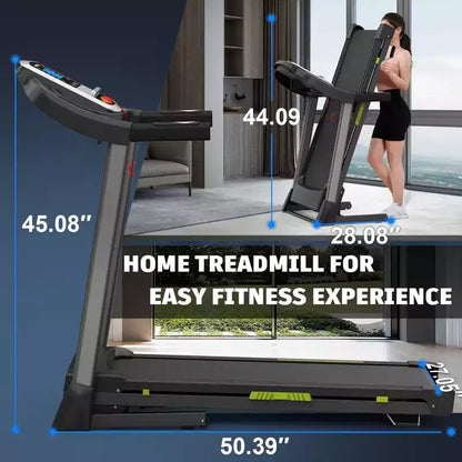 Okak Foldable Walking Pad Treadmill with 8 Shock Absorbers, Portable Treadmill with 12 Programs, Compact Treadmill for Home, Black