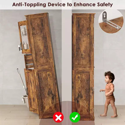 Meuble de rangement haut de salle de bain de 170 cm, 4 portes et tiroir en verre basculant, organisateur autoportant avec étagères réglables pour cuisine, garde-manger, salon