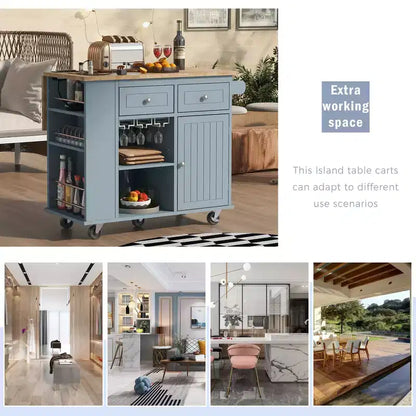 GDFStudio Patsy Movable Kitchen Island with Power Outlet, Drop Leaf and Rubber Wood Top