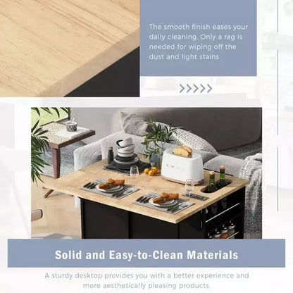 GDFStudio Patsy Movable Kitchen Island with Power Outlet, Drop Leaf and Rubber Wood Top