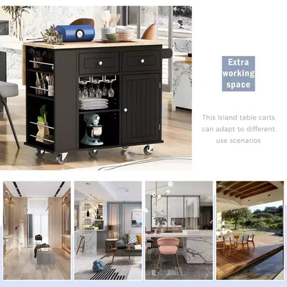 GDFStudio Patsy Movable Kitchen Island with Power Outlet, Drop Leaf and Rubber Wood Top