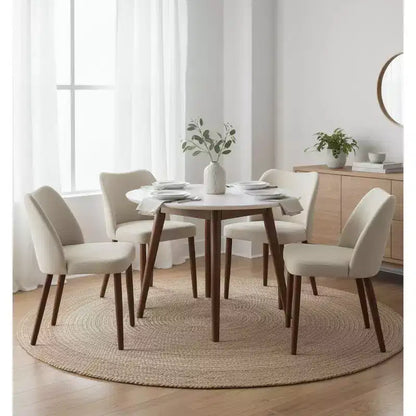 Set of 4 Modern Linen Upholstered Dining Chairs, Armless Kitchen Chairs with Wood Legs, Wing Backrest, Leveling Feet, Space-Saving Design, White