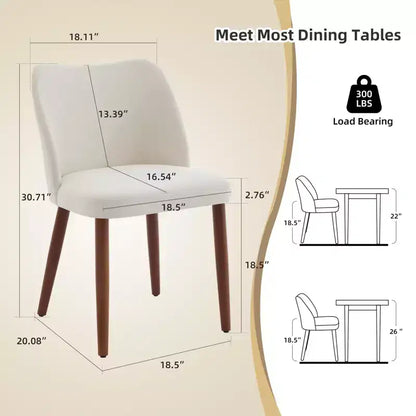 Set of 4 Modern Linen Upholstered Dining Chairs, Armless Kitchen Chairs with Wood Legs, Wing Backrest, Leveling Feet, Space-Saving Design, White