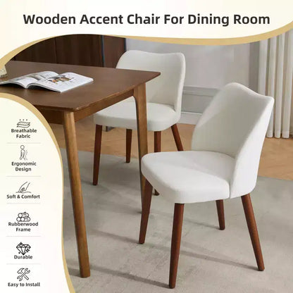 Set of 4 Modern Linen Upholstered Dining Chairs, Armless Kitchen Chairs with Wood Legs, Wing Backrest, Leveling Feet, Space-Saving Design, White