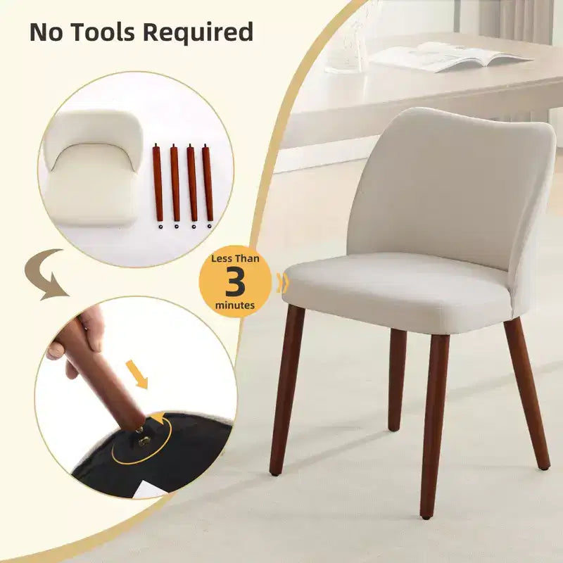 Set of 4 Modern Linen Upholstered Dining Chairs, Armless Kitchen Chairs with Wood Legs, Wing Backrest, Leveling Feet, Space-Saving Design, White