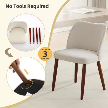Set of 4 Modern Linen Upholstered Dining Chairs, Armless Kitchen Chairs with Wood Legs, Wing Backrest, Leveling Feet, Space-Saving Design, White