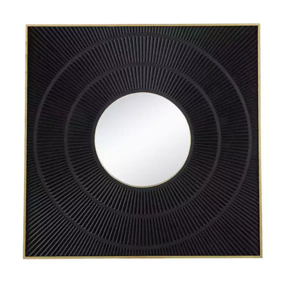 40 x 40 Inch Square Carved Wall Mirror with Pleated Design and Gold Iron Frame