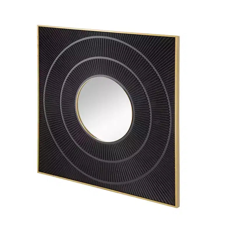 Miroir mural carré sculpté 40 x 40 pouces avec motif plissé et cadre en fer doré