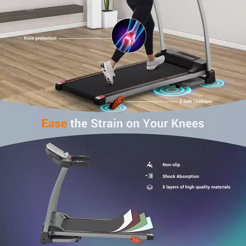 Easy Folding Treadmill for Home Use, 2.5HP Electric Running, Jogging & Walking Machine with Device Holder & Pulse Sensor, 3-Level Incline Adjustable