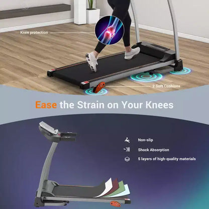 Easy Folding Treadmill for Home Use, 2.5HP Electric Running, Jogging & Walking Machine with Device Holder & Pulse Sensor, 3-Level Incline Adjustable