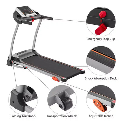 Easy Folding Treadmill for Home Use, 2.5HP Electric Running, Jogging & Walking Machine with Device Holder & Pulse Sensor, 3-Level Incline Adjustable