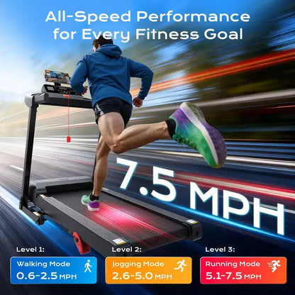 Treadmill for Home with Incline, Folding Treadmill 300lbs Capacity, 0.6-7.5MPH, APP Control, Shock Absorption, 64+3+3+1 Program
