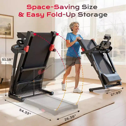 Treadmill for Home with Incline, Folding Treadmill 300lbs Capacity, 0.6-7.5MPH, APP Control, Shock Absorption, 64+3+3+1 Program