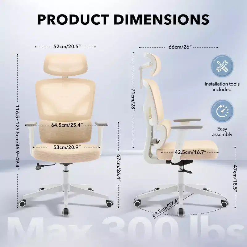 High-Back Ergonomic Office Chair  Breathable Mesh Gaming Chair with Adjustable Lumbar & 3D Armrests