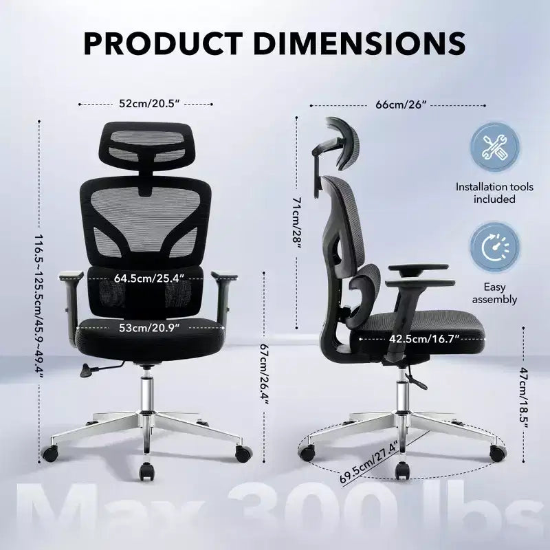 High-Back Ergonomic Office Chair  Breathable Mesh Gaming Chair with Adjustable Lumbar & 3D Armrests