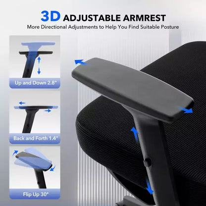High-Back Ergonomic Office Chair  Breathable Mesh Gaming Chair with Adjustable Lumbar & 3D Armrests