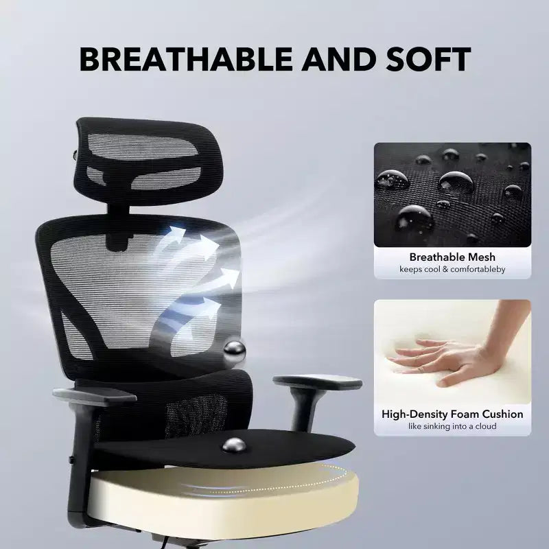 High-Back Ergonomic Office Chair  Breathable Mesh Gaming Chair with Adjustable Lumbar & 3D Armrests
