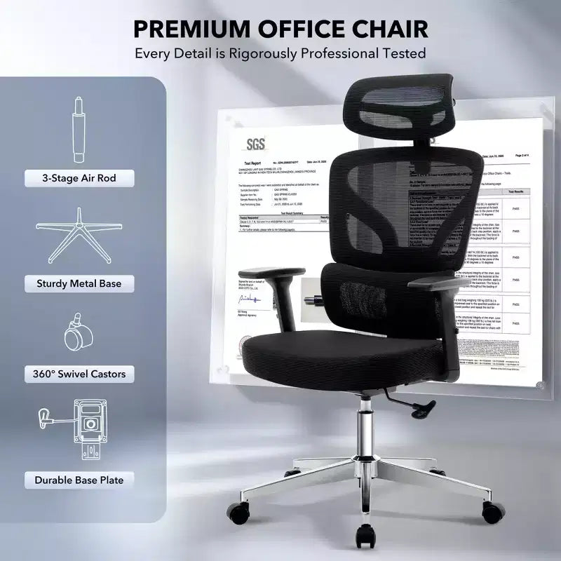 High-Back Ergonomic Office Chair  Breathable Mesh Gaming Chair with Adjustable Lumbar & 3D Armrests