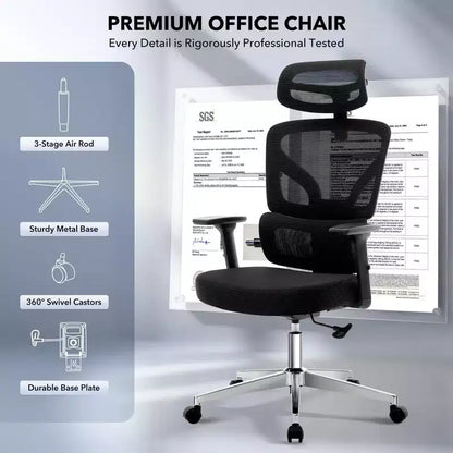 High-Back Ergonomic Office Chair  Breathable Mesh Gaming Chair with Adjustable Lumbar & 3D Armrests