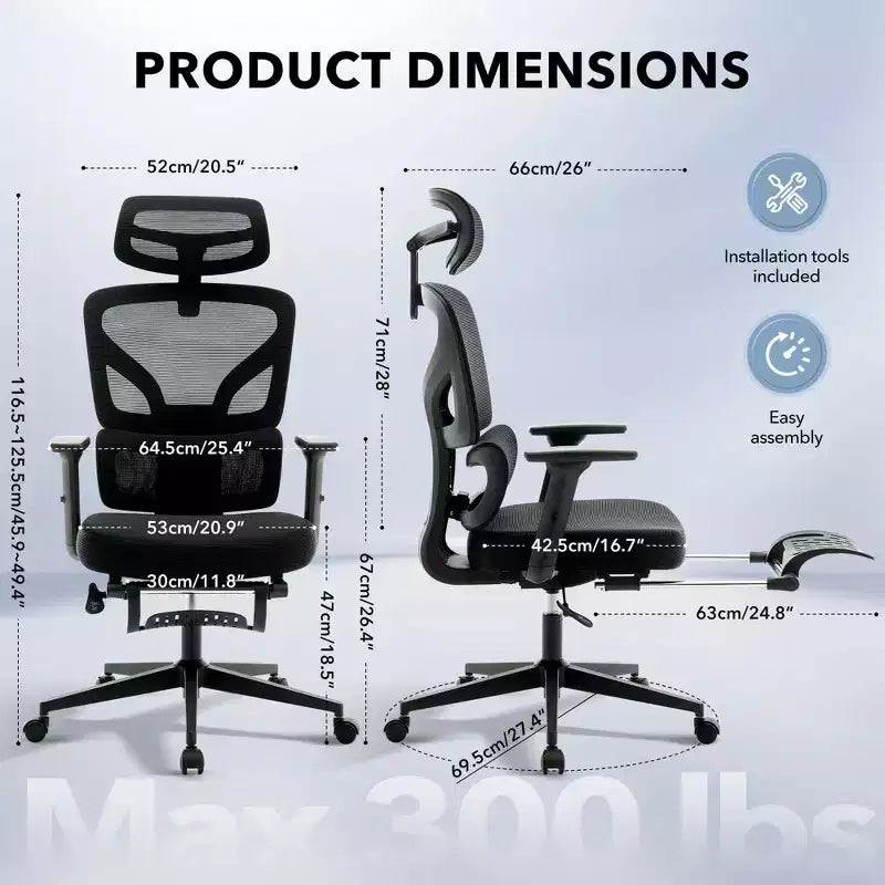 High-Back Ergonomic Office Chair  Breathable Mesh Gaming Chair with Adjustable Lumbar & 3D Armrests
