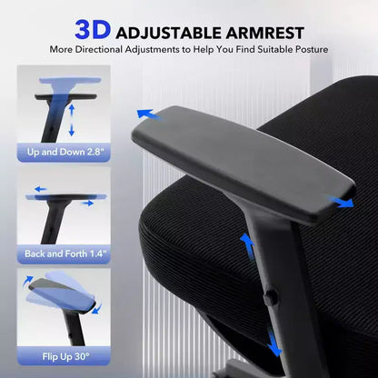 High-Back Ergonomic Office Chair  Breathable Mesh Gaming Chair with Adjustable Lumbar & 3D Armrests