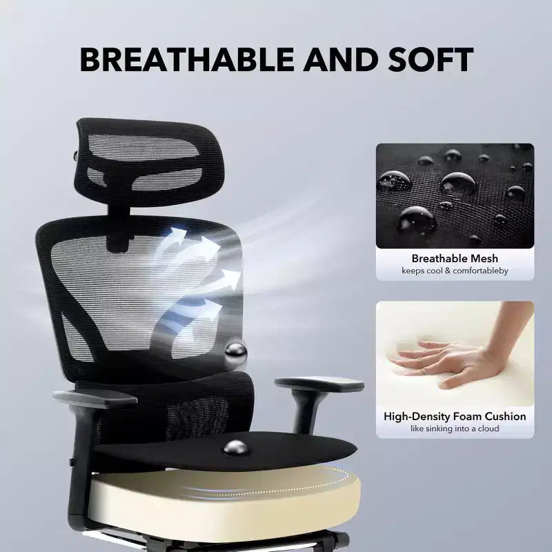 High-Back Ergonomic Office Chair  Breathable Mesh Gaming Chair with Adjustable Lumbar & 3D Armrests