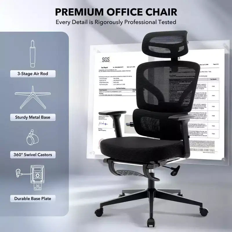 High-Back Ergonomic Office Chair  Breathable Mesh Gaming Chair with Adjustable Lumbar & 3D Armrests