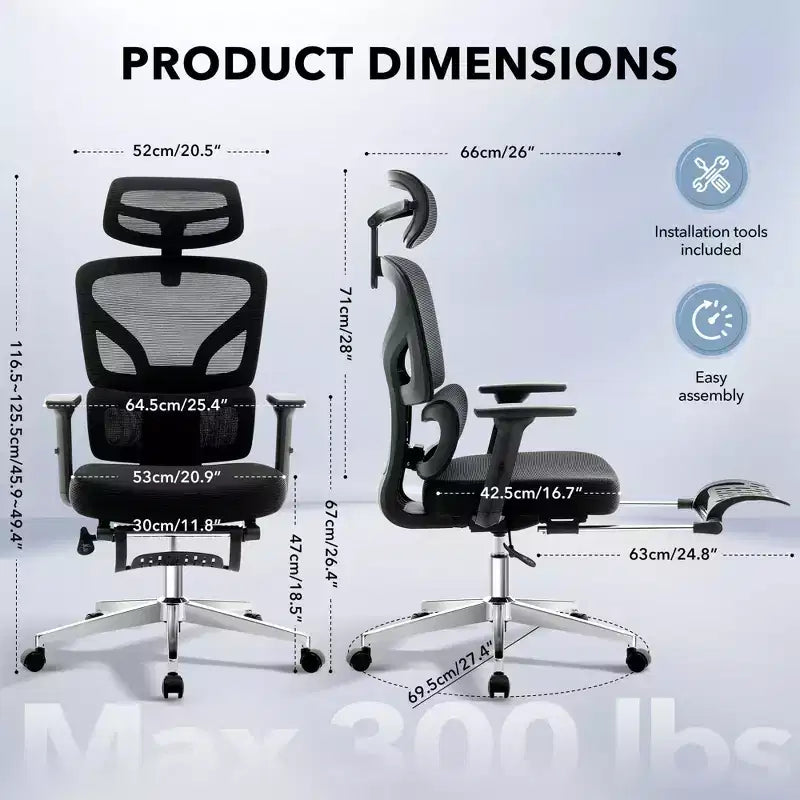 High-Back Ergonomic Office Chair  Breathable Mesh Gaming Chair with Adjustable Lumbar & 3D Armrests