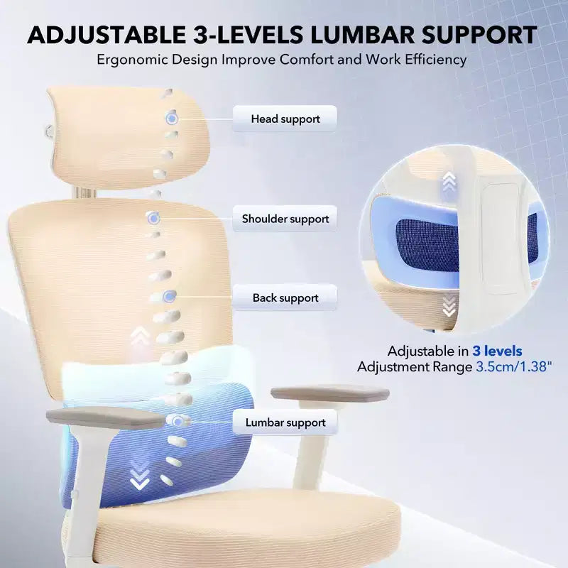 High-Back Ergonomic Office Chair  Breathable Mesh Gaming Chair with Adjustable Lumbar & 3D Armrests
