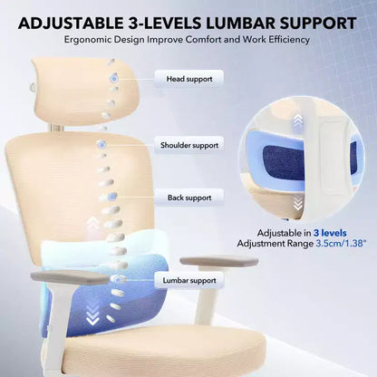 High-Back Ergonomic Office Chair  Breathable Mesh Gaming Chair with Adjustable Lumbar & 3D Armrests