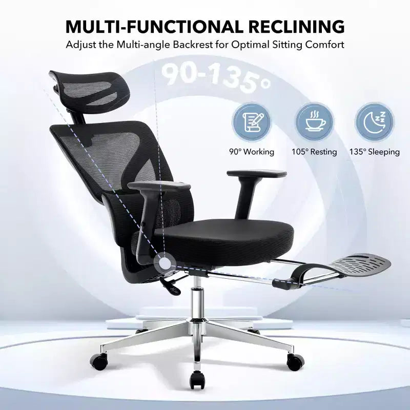 High-Back Ergonomic Office Chair  Breathable Mesh Gaming Chair with Adjustable Lumbar & 3D Armrests