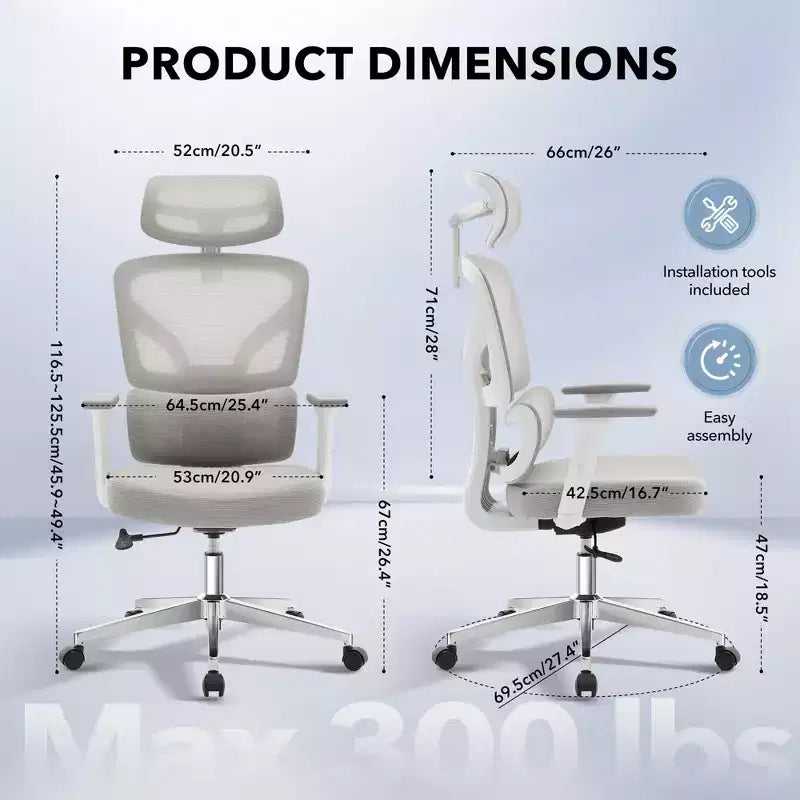 High-Back Ergonomic Office Chair  Breathable Mesh Gaming Chair with Adjustable Lumbar & 3D Armrests