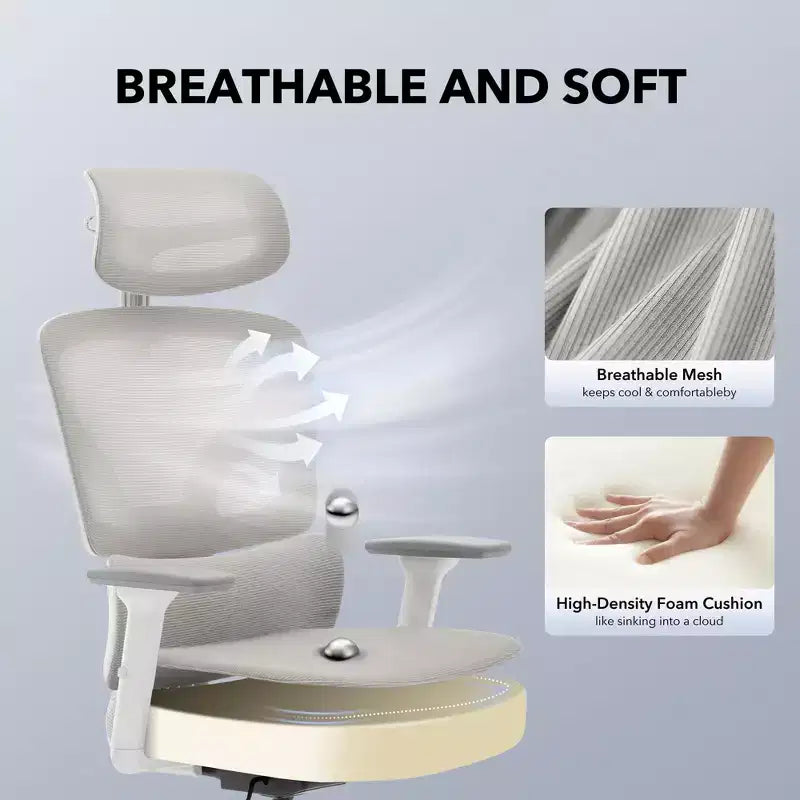 High-Back Ergonomic Office Chair  Breathable Mesh Gaming Chair with Adjustable Lumbar & 3D Armrests
