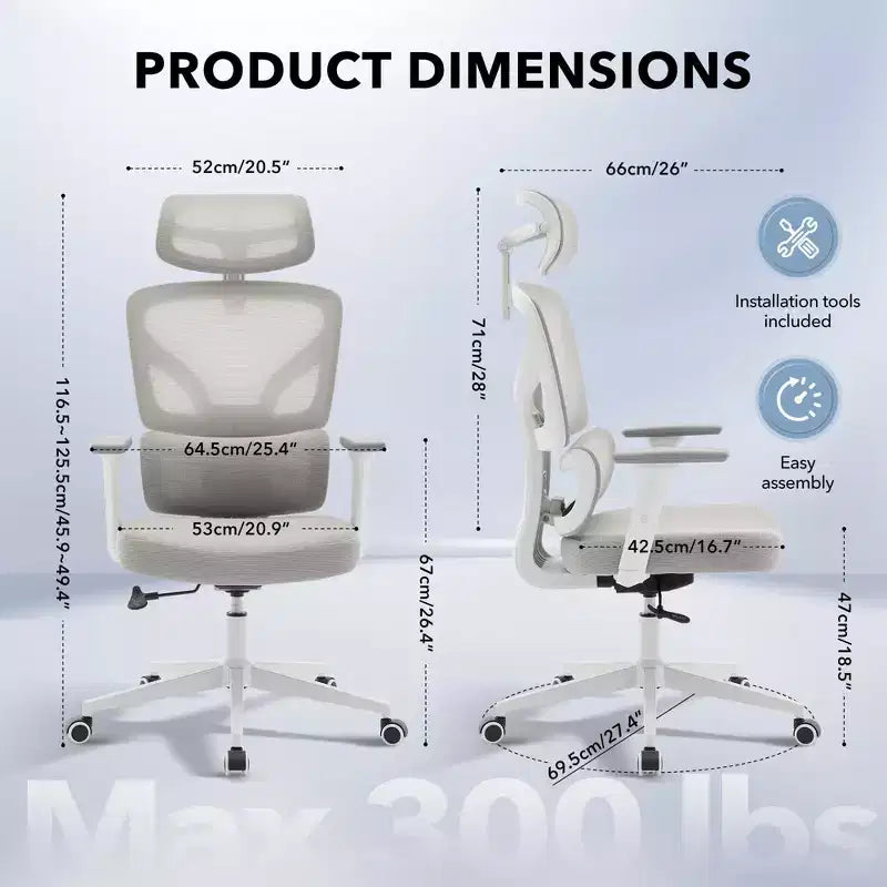 High-Back Ergonomic Office Chair  Breathable Mesh Gaming Chair with Adjustable Lumbar & 3D Armrests