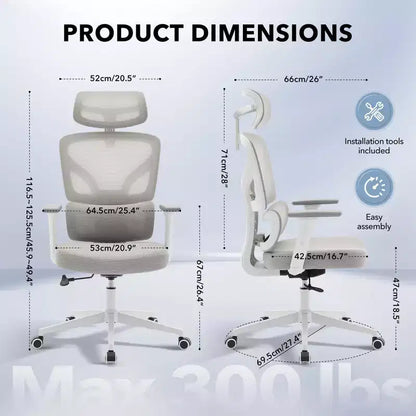 High-Back Ergonomic Office Chair  Breathable Mesh Gaming Chair with Adjustable Lumbar & 3D Armrests