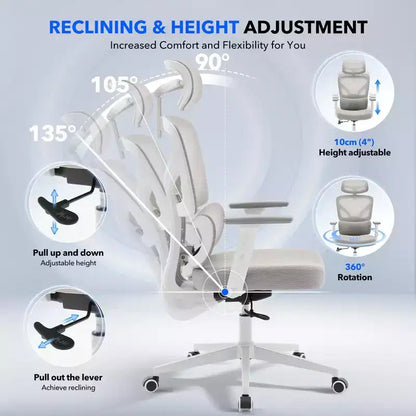 High-Back Ergonomic Office Chair  Breathable Mesh Gaming Chair with Adjustable Lumbar & 3D Armrests