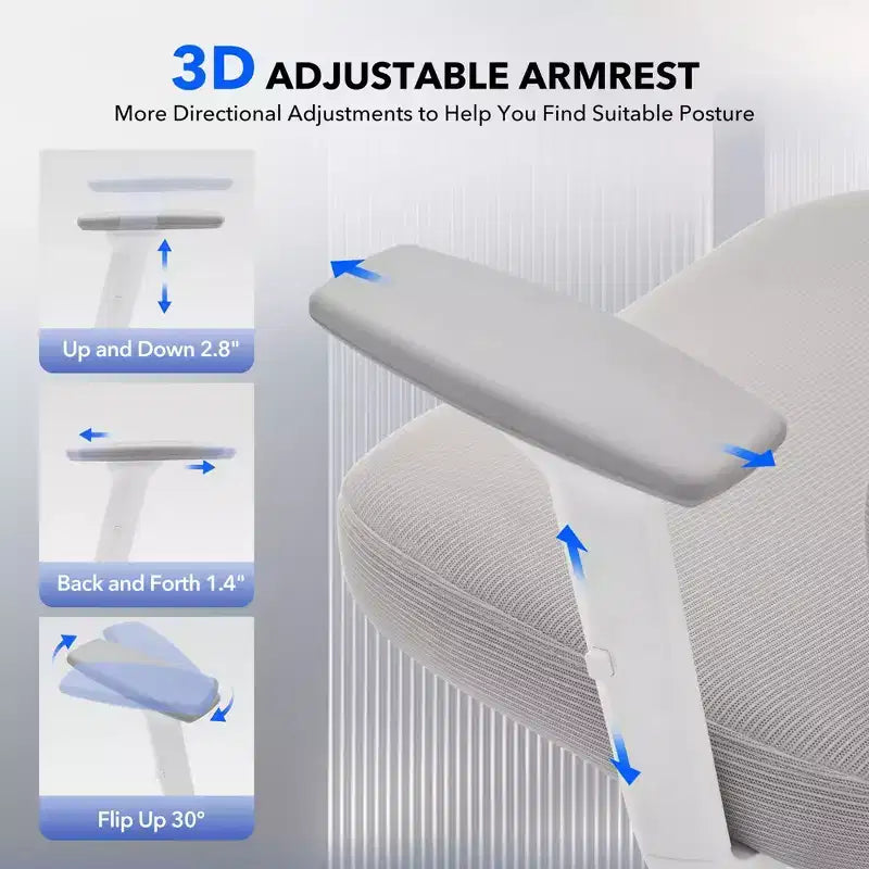 High-Back Ergonomic Office Chair  Breathable Mesh Gaming Chair with Adjustable Lumbar & 3D Armrests