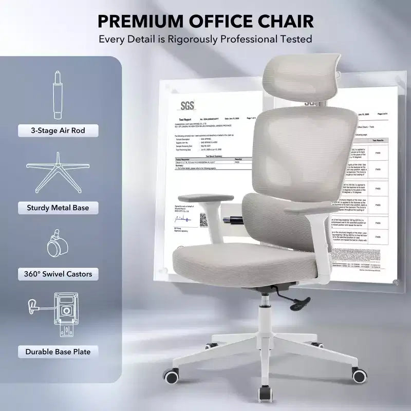 High-Back Ergonomic Office Chair  Breathable Mesh Gaming Chair with Adjustable Lumbar & 3D Armrests
