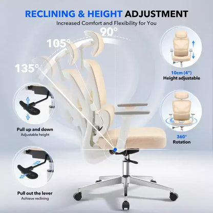 High-Back Ergonomic Office Chair  Breathable Mesh Gaming Chair with Adjustable Lumbar & 3D Armrests