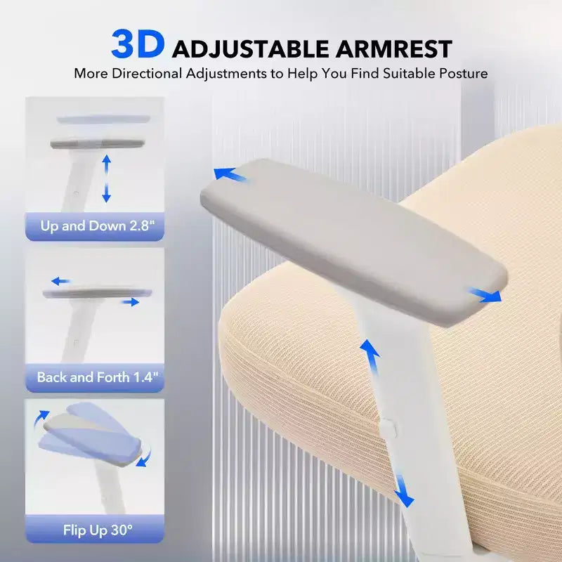 High-Back Ergonomic Office Chair  Breathable Mesh Gaming Chair with Adjustable Lumbar & 3D Armrests