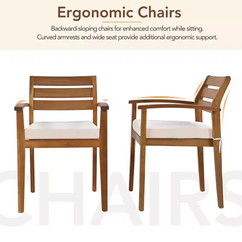 CLIHOME Outdoor Wood Dining Set For 7-8 Person, Outdoor Dining Furniture With Removable Cushions, Ergonomic Chairs And Bench