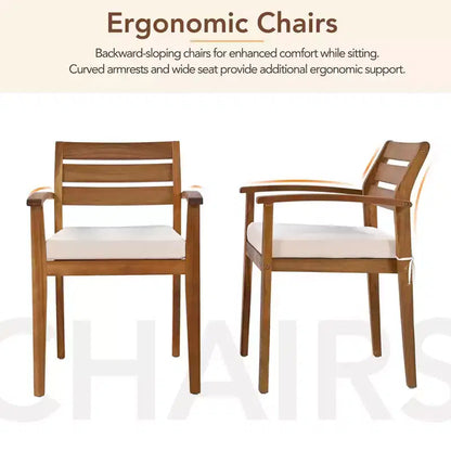 CLIHOME Outdoor Wood Dining Set For 7-8 Person, Outdoor Dining Furniture With Removable Cushions, Ergonomic Chairs And Bench
