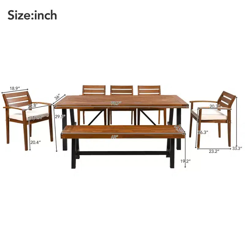 CLIHOME Outdoor Wood Dining Set For 7-8 Person, Outdoor Dining Furniture With Removable Cushions, Ergonomic Chairs And Bench