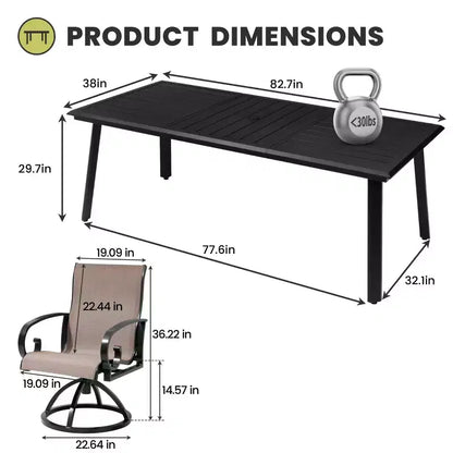 Crestlive Products Aluminum Outdoor Dining sets Patio Dining Table with Ergonomic Armchairs for 6-10 People