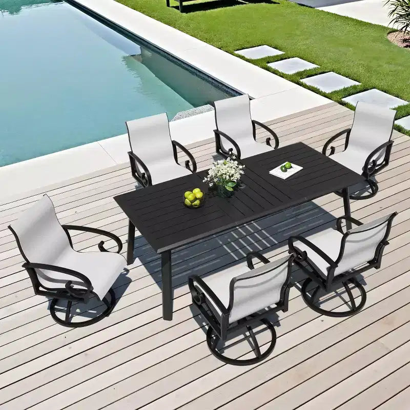 Crestlive Products Aluminum Outdoor Dining sets Patio Dining Table with Ergonomic Armchairs for 6-10 People