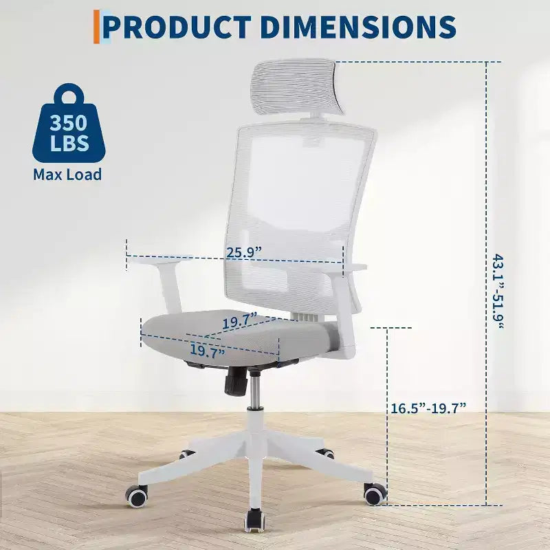 Chaise de Bureau Ergonomique, Chaise de Bureau Confortable avec Appui-tête Rembourré Réglable, Chaises de Jeu Confortables avec Support Lombaire pour Chambre à Coucher, Bureau, Étudiant