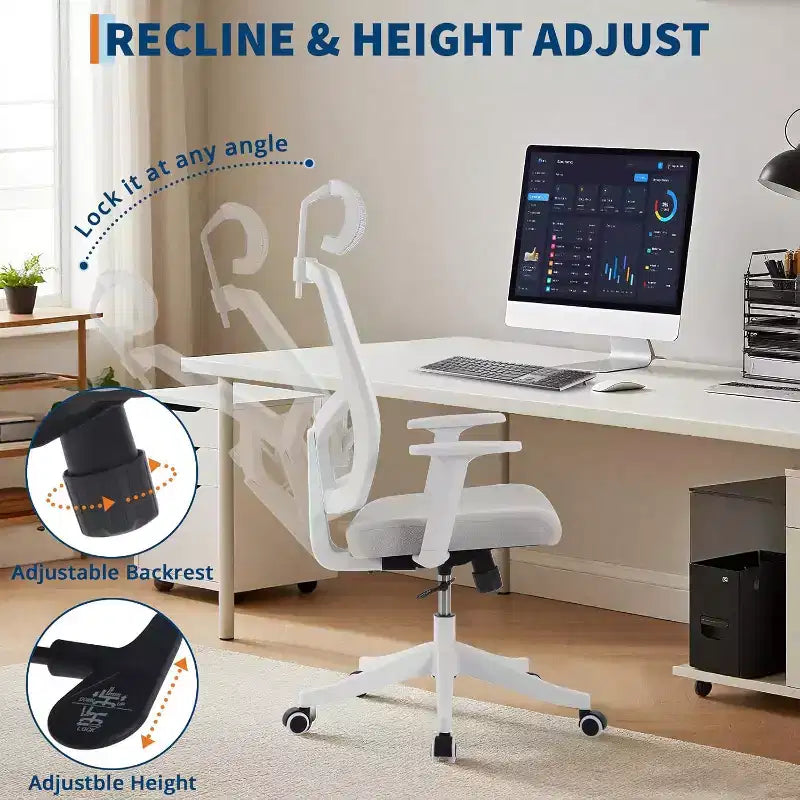 Chaise de Bureau Ergonomique, Chaise de Bureau Confortable avec Appui-tête Rembourré Réglable, Chaises de Jeu Confortables avec Support Lombaire pour Chambre à Coucher, Bureau, Étudiant