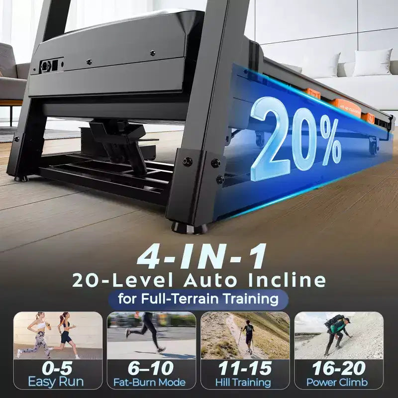 5HP 20% Auto Incline Treadmill w/, 400lb Capacity Folding Treadmill,12MPH Fast Speed,105 Smart Program,APP Control,Walking Running Treadmill for Home